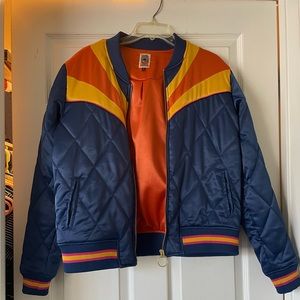 Navy sunrise bomber jacket from rock couture. Only worn once.